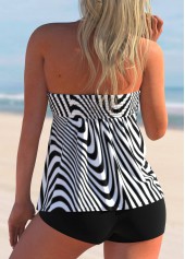 Halter Smocked Monochrome Stripe Tankini Set