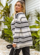 Long Sleeve Open Front Striped Tassel Cardigan