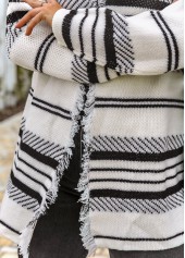 Long Sleeve Open Front Striped Tassel Cardigan