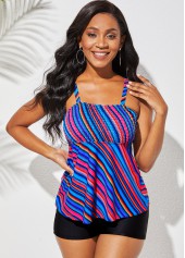 Smocked Rainbow Color Wide Strap Tankini Set 