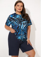 Plus Size Short Sleeve Leaf Print Tankini Set