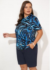Plus Size Short Sleeve Leaf Print Tankini Set
