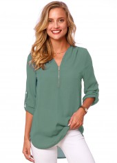 Button Detail Quarter Zip Solid T Shirt