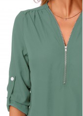Button Detail Quarter Zip Solid T Shirt