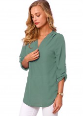 Button Detail Quarter Zip Solid T Shirt