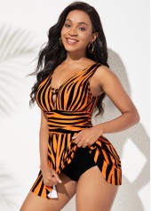 Wide Strap Zebra Print Striped One Piece Swimwear