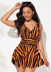 Wide Strap Zebra Print Striped One Piece Swimwear