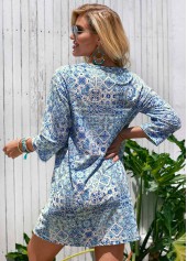 Round Neck 3/4 Sleeve Printed Cover Up