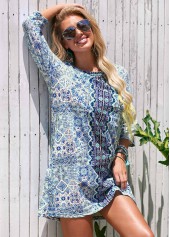 Round Neck 3/4 Sleeve Printed Cover Up