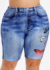 Butterfly Print High Waisted Plus Size Denim Shorts