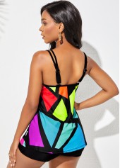 Geometric Print Wide Strap Tankini Set