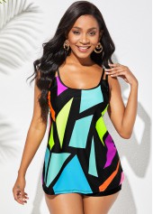 Geometric Print Wide Strap Tankini Set