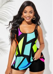 Geometric Print Wide Strap Tankini Set