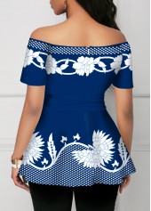 Tie Side Geometric Print Off Shoulder T Shirt