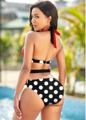 Cutout Polka Dot Tie Back One Piece Swimwear