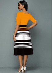 Contrast Striped Round Neck A Line Dress