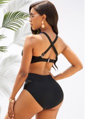 High Waist Cross Halter Contrast Bikini Set