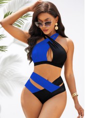 High Waist Cross Halter Contrast Bikini Set