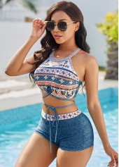 Tie Front High Waist Tribal Print Bikini Set