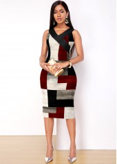 V Neck Geometric Print Sleeveless Dress