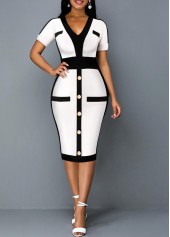 V Neck Short Sleeve Contrast Dress