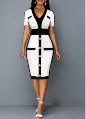 V Neck Short Sleeve Contrast Dress