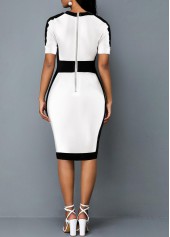 V Neck Short Sleeve Contrast Dress