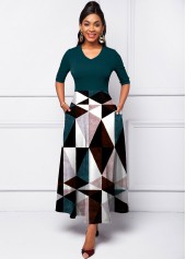 Pocket V Neck Geometric Print Dress