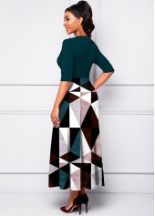 Pocket V Neck Geometric Print Dress