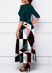 Pocket V Neck Geometric Print Dress