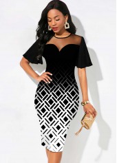 Geometric Print Ombre Short Sleeve Dress