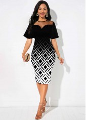 Geometric Print Ombre Short Sleeve Dress