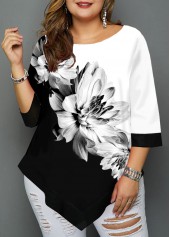 Floral Print Asymmetric Hem Plus Size T Shirt
