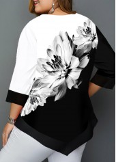 Floral Print Asymmetric Hem Plus Size T Shirt