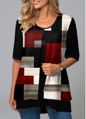 Half Sleeve Geometric Print Round Neck T Shirt