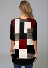 Half Sleeve Geometric Print Round Neck T Shirt