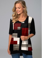 Half Sleeve Geometric Print Round Neck T Shirt