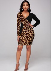 Cross Front Leopard Long Sleeve Dress