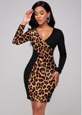 Cross Front Leopard Long Sleeve Dress