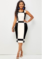 Printed Contrast Sleeveless Round Neck Dress