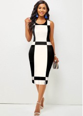 Printed Contrast Sleeveless Round Neck Dress