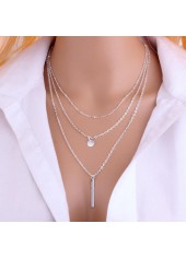 Metal Bar Pendant Silver Layered Design Necklace