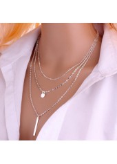 Metal Bar Pendant Silver Layered Design Necklace