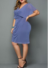 Solid Chiffon Plus Size V Neck Dress