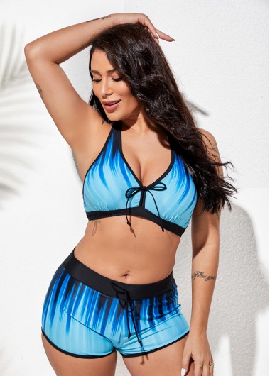 Rosewe Halter Ombre Drawstring Waist Bikini Set - XL