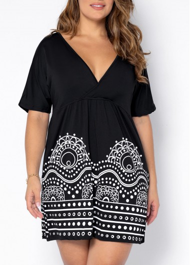 Rosewe Short Sleeve Plus Size V Neck Dress - 5XL