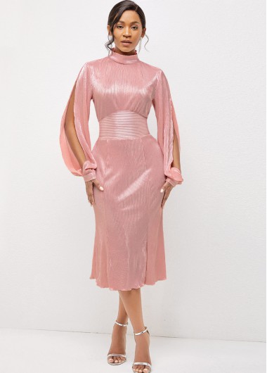 Rosewe Cocktail Party Dress Cutout Detail Mock Neck Long Sleeve Dress - M