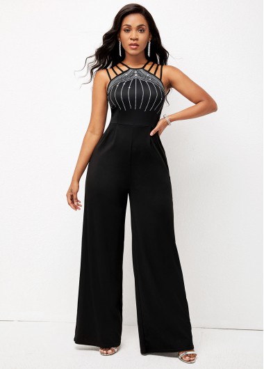 Rosewe High Waisted Geometric Print Multi Straps Jumpsuit - XXL