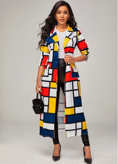 Rosewe Turndown Collar Long Sleeve Plaid Cardigan - S