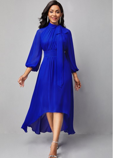 Rosewe Cocktail Party Dress Lantern Sleeve Chiffon Tie Detail Dip Hem Dress - M
